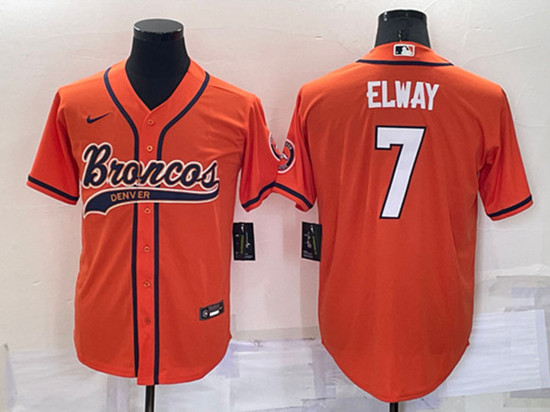 Men's Denver Broncos #7 John Elway Orange Cool Base Stitched Baseball Jersey